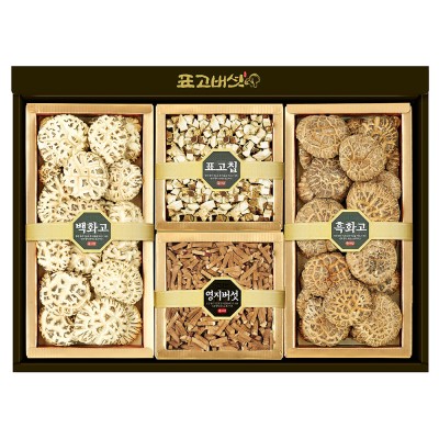 [선물세트] 참나무 건 표고버섯 - [장생3호] 참나무 건 표고버섯 선물세트 (흑화고150g/영지버섯칩200g/동고150g/표고칩100g/절편70g)